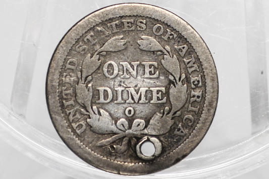 1843-O Seated Liberty Dime – Scarce New Orleans Mint – VG/F Detail, Holed
