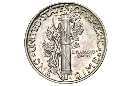Silver dime coin with 'United States of America One Dime' text on a black background