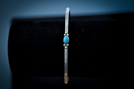 Sterling Silver Sleeping Beauty Turquoise Cabochon Cuff Bracelet - 5 in Wrist - Stamped and Tested Sterling Silver - Thin Native Sleeping Beauty Turquoise Bracelet