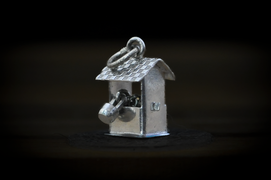 Miniature JMF Sterling Articulating Well with Bucket Charm - Stamped and Tested Sterling Silver - Moveable Charms - Checkered Roof