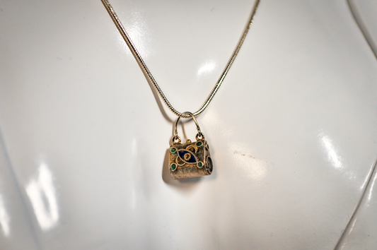 Miniature Sterling Silver Enamel Purse Charm - Tested Sterling Silver - Miniature Sterling Charms