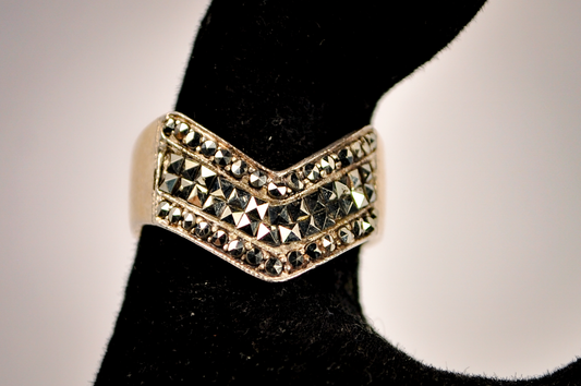 Vintage Marcasite Wishbone Ring - Size 7 - Stamped and Tested Sterling Silver - Marcasite Wishbone Ring
