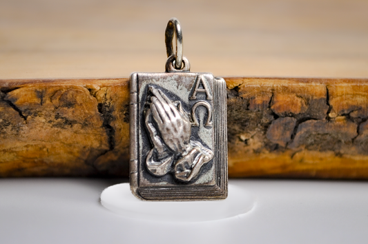 Vintage Alpha Omega Prayer Book Charm - Stamped and Tested Sterling Silver - Religious Jewelry - Serenity Prayer