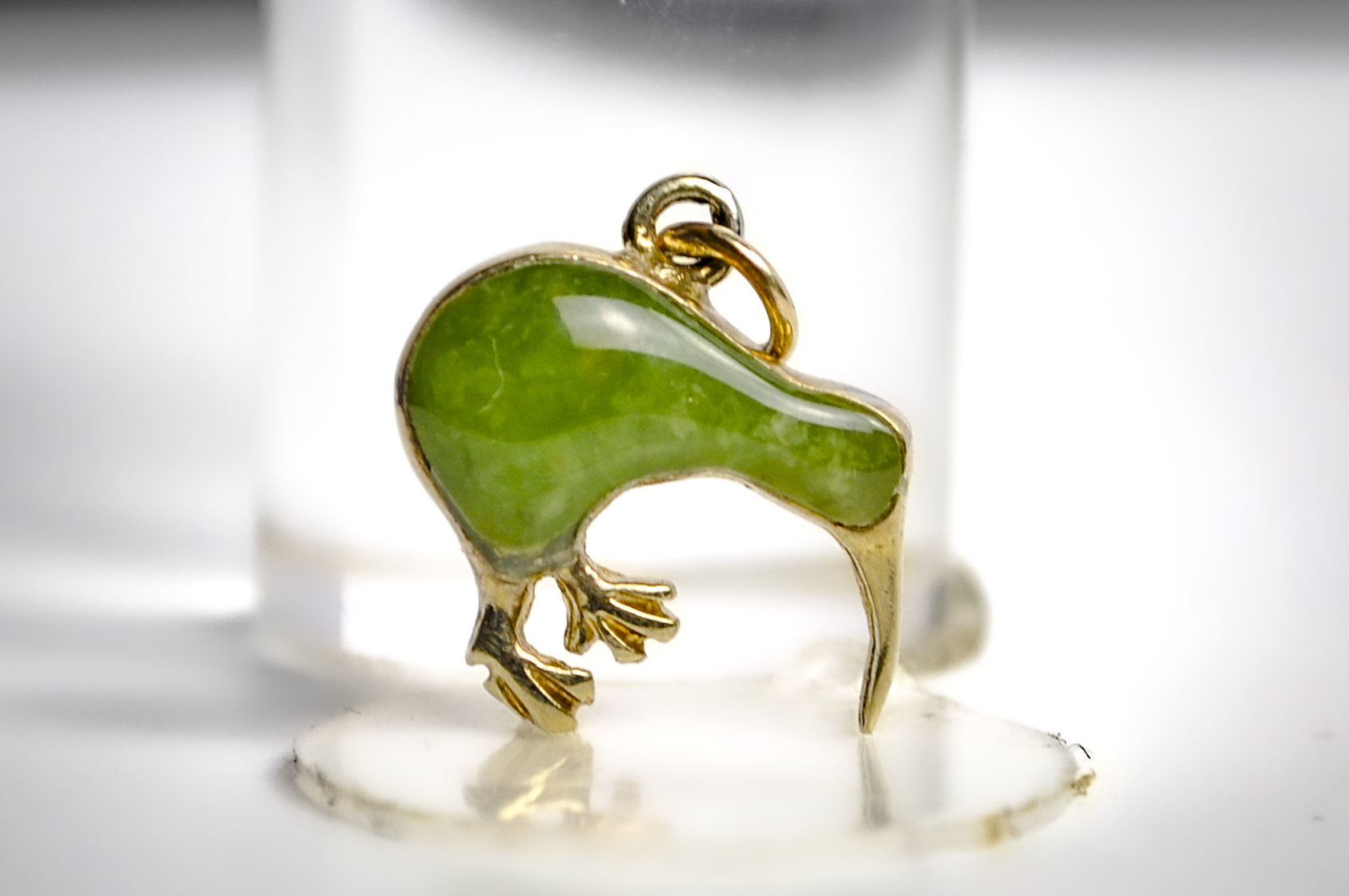 Small Gold Toned Silver Jade Kiwi Charm - Stamped and Tested
