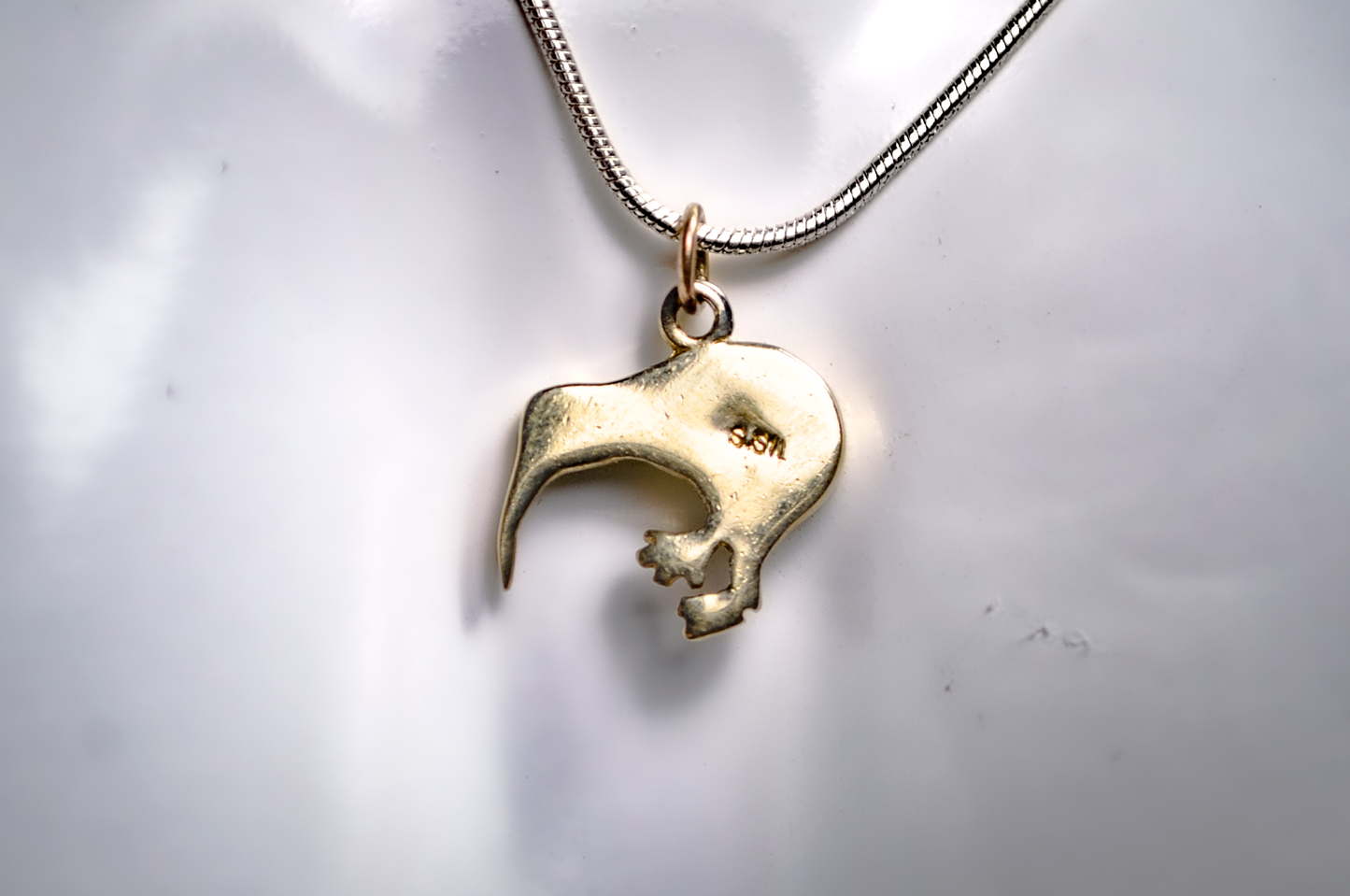 Small Gold Toned Silver Jade Kiwi Charm - Stamped and Tested Sterling Silver - New Zealand Charms