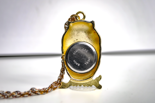 Unique Gold Tone Perched Owl Watch Necklace - 31 Inches - Stamped Stainless Steel - Animal Watch jewelry