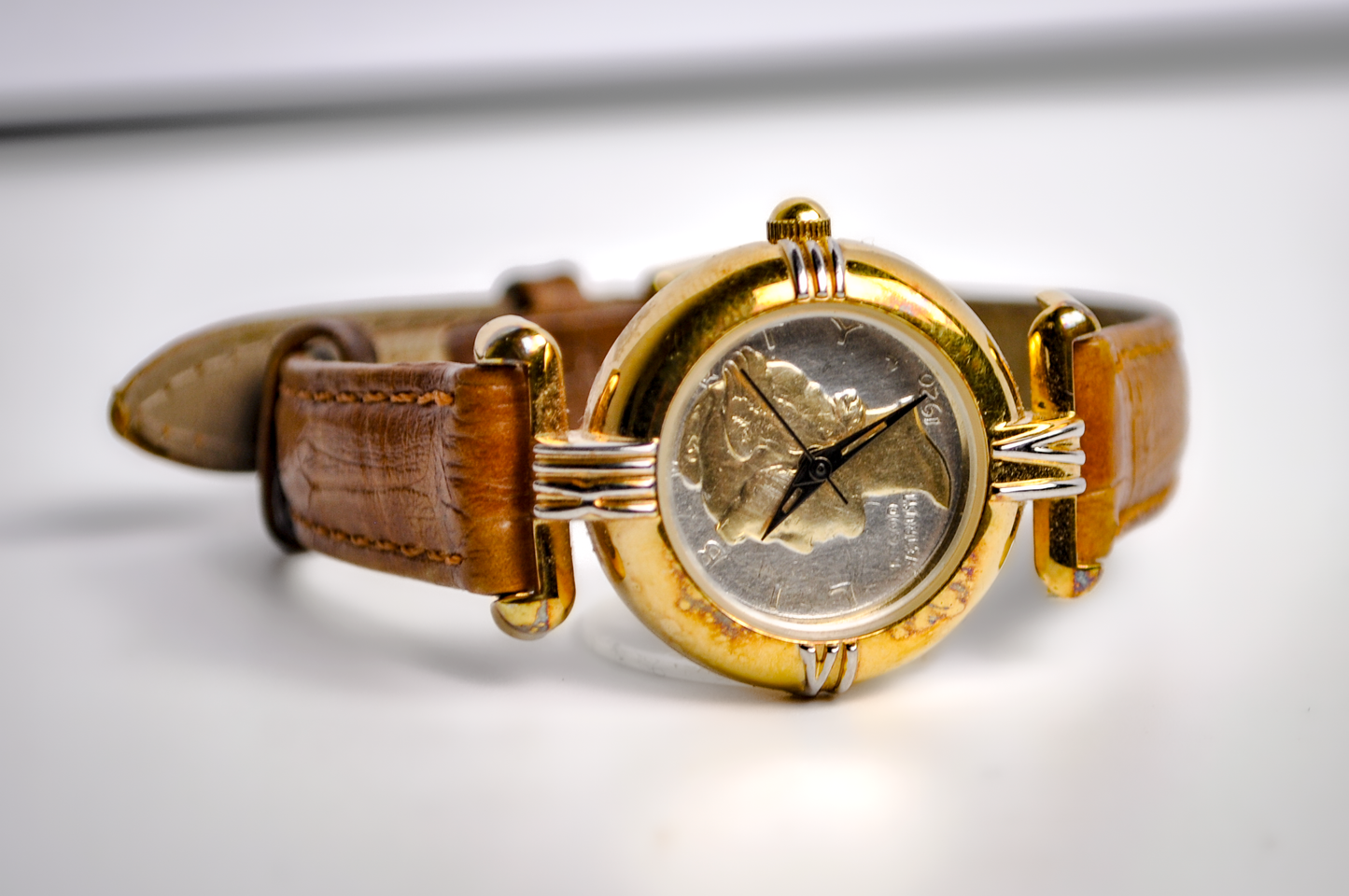 Vintage 1920 Mercury Dime Watch - 8 Inches - Leather Strap - Set to EST