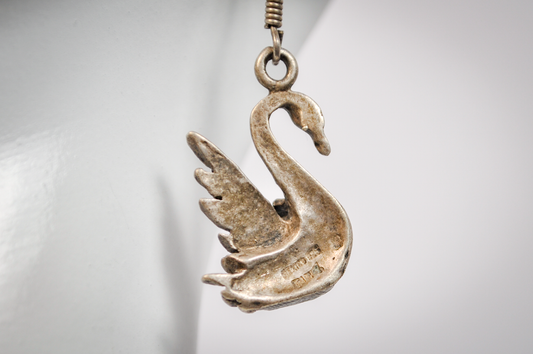 Singular Native American Designed Swan Earring - Tested Sterling Silver - Indigenous Earrings