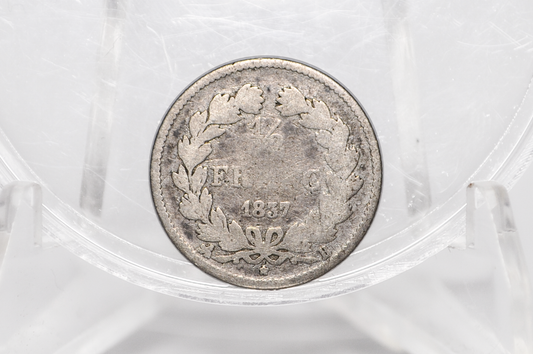 1/2 Franc 1837 - 90% Silver - King Louis-Philippe I - Antique French Coins - 136,000 Minted