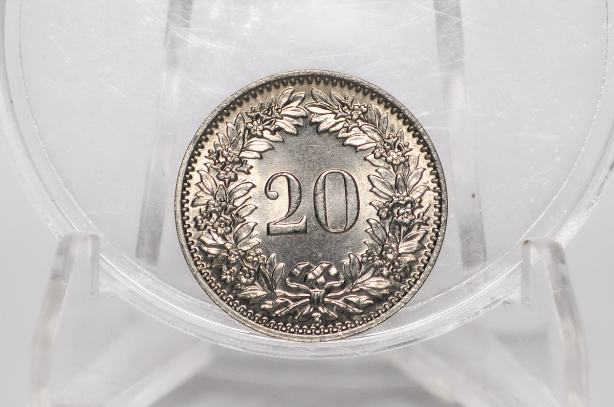 1924 Switzerland 20 Rappen - Choice UNC - 1924 Helvetica 20 Rappen - Swiss 20 Rappen 1924 - Great Coin