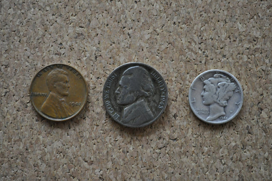 WWII (WW2) War Coin Collection Silver Nickel, Silver Dime, Wheat Penny 1942 - 1944