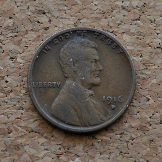 1916-D Wheat Penny - F (Fine) - Denver Mint - World War I Era Coin - 1916 D Wheat Ear Cent
