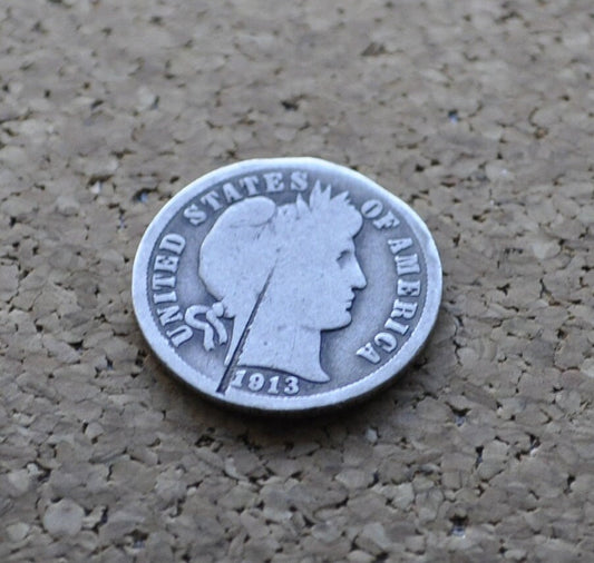 1913 Barber Dime - Philadelphia Mint - Silver Dime - 1913-P Barber Dime