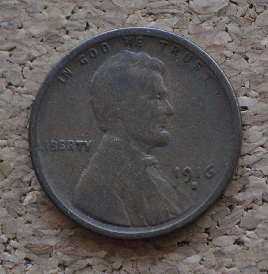 1916-S Wheat Penny - G (Good) to VG (Very Good) - San Francisco Mint - World War I Era Coin - 1916 S Wheat Ear Cent - Good Date / Mint