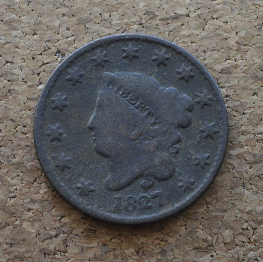 1827 Matron Head Large Cent - G (Good) Grade / Condition - 1827 Liberty Head Cent - 1827 US Large Cent - Matron Head 1816 to 1835