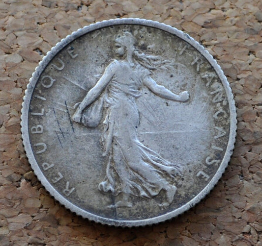 1916 French 1 Franc Coin - Silver Franc - WWI Era - France Silver 1 Franc Coin - 1916 One Franc