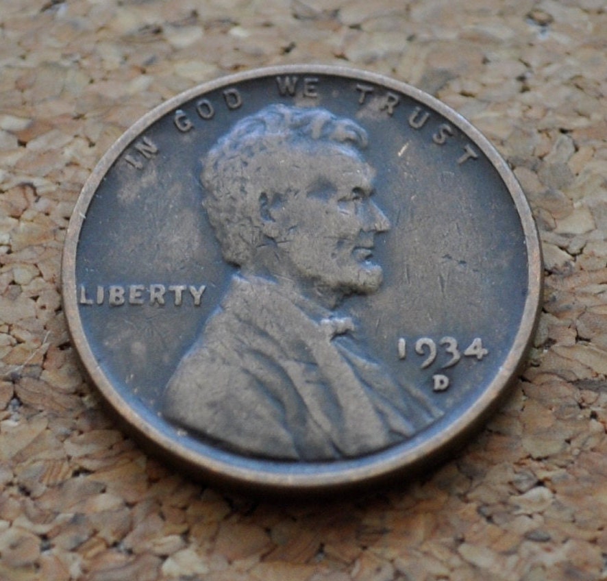 1934-D Wheat Penny - VF-XF (Very to Extremely Fine) Grade / Condition - Denver Mint - 1934D Wheat Ear Cent - 1934 D Cent