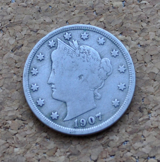 1907 Liberty Head Nickel - 1907 V Nickel - G to F (Good to Fine) Grade / Condition - Liberty Nickel 1907 Nickel - Choose by Grade Level