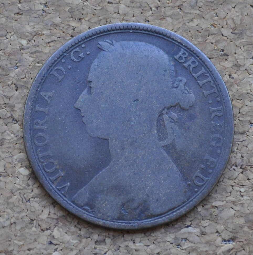 1891 Great Britain One Penny - AG (About Good) Condition - UK Large Penny 1891 - Queen Victoria 1 Penny - Copper - UK penny Young Head 1891