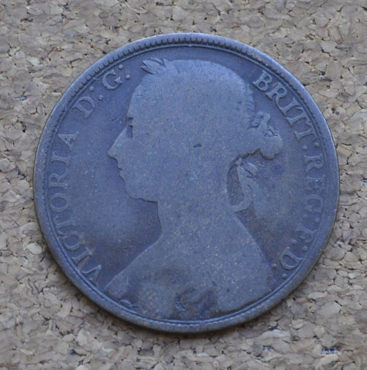 1891 Great Britain One Penny - AG (About Good) Condition - UK Large Penny 1891 - Queen Victoria 1 Penny - Copper - UK penny Young Head 1891