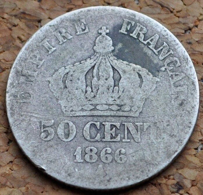 1866 French 50 Centimes Coin - Silver 50 Centimes - Napoleon III France Silver Fifty Centimes - 50 Centimes France 1866 A - Napoleon the 3rd