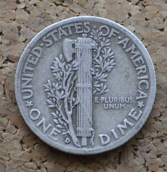 1937-D Mercury Dime - VF (Very Fine) Grade - Great Detail - Denver Mint - 1937 D Winged Liberty Head Dime - Silver Dime 1937 D