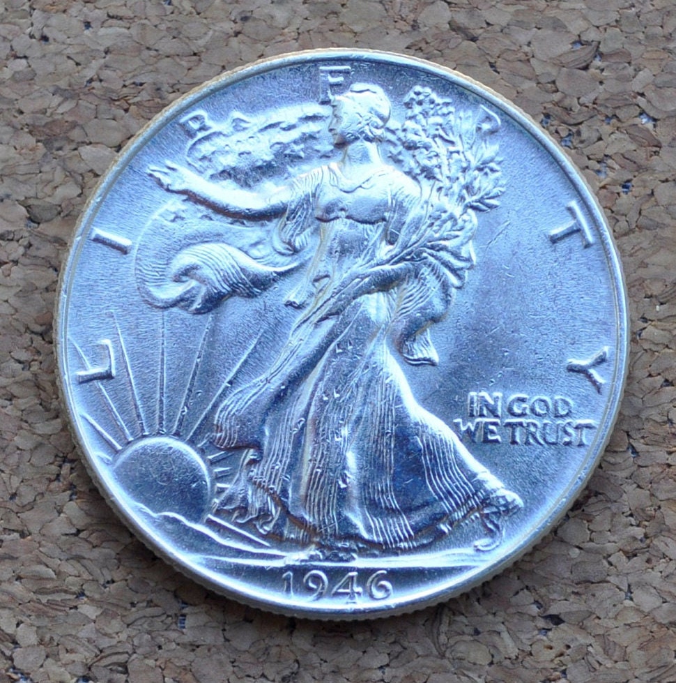 1946 Walking Liberty Silver Half Dollar - AU (About Uncirculated) Grade AU58 - Philadelphia Mint - 1946P Liberty Walking Half / 1946 P WLH