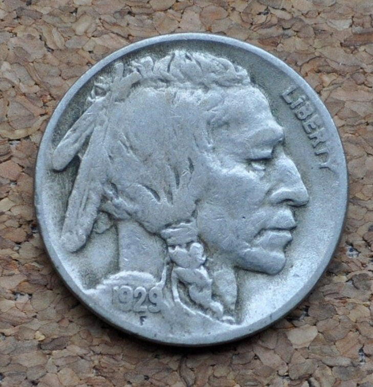 1929-S Buffalo Nickel - VF (Very Fine) Grade / Condition - San Francisco Mint - 1929 S Nickel Indian Head - Vintage US Coin