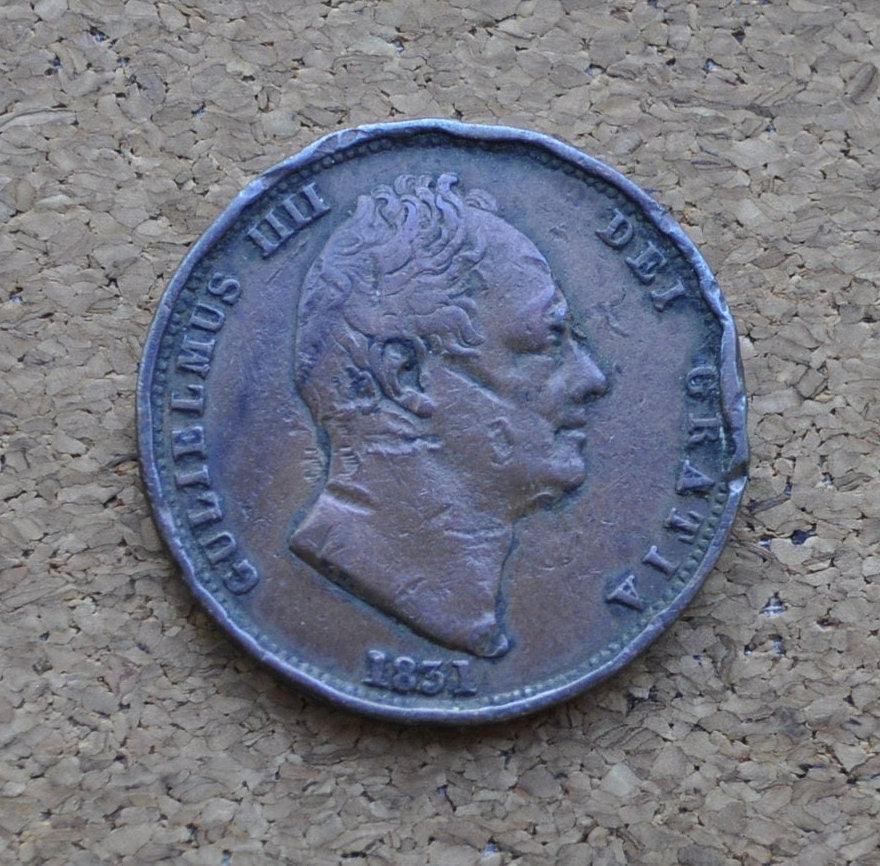 1831 Great Britain One Penny - Very Fine (vf) Details, some denting as seen - Rare Coin & Variety ww - King William IV - Copper -1 Cent 1831