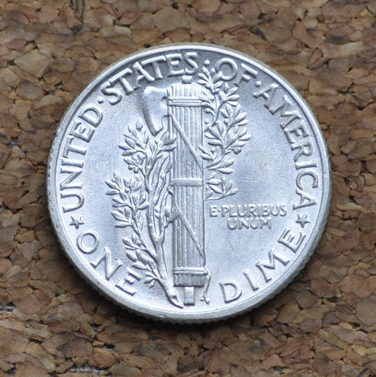 1945 Mercury Dime - MS60 / BU (Uncirculated) - Philadelphia Mint - 1945 P Mercury Dime - Winged Liberty Head Silver Dime 1945P