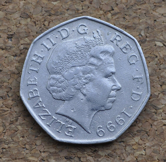 1960s-2000s Fifty Pence Great Britain - Pre-Euro - Queen Elizabeth II - UK 50 Pence 1999 - Great for Crafts or Jewelry
