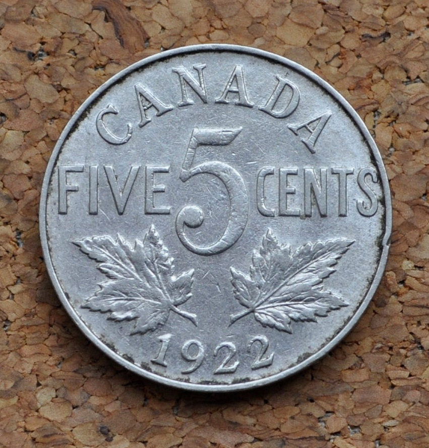 1922 Canadian Nickel - XF (Extremely Fine) Grade / Condition - King George V - 5 Cent Coin Canada 1922 Canadian Nickel