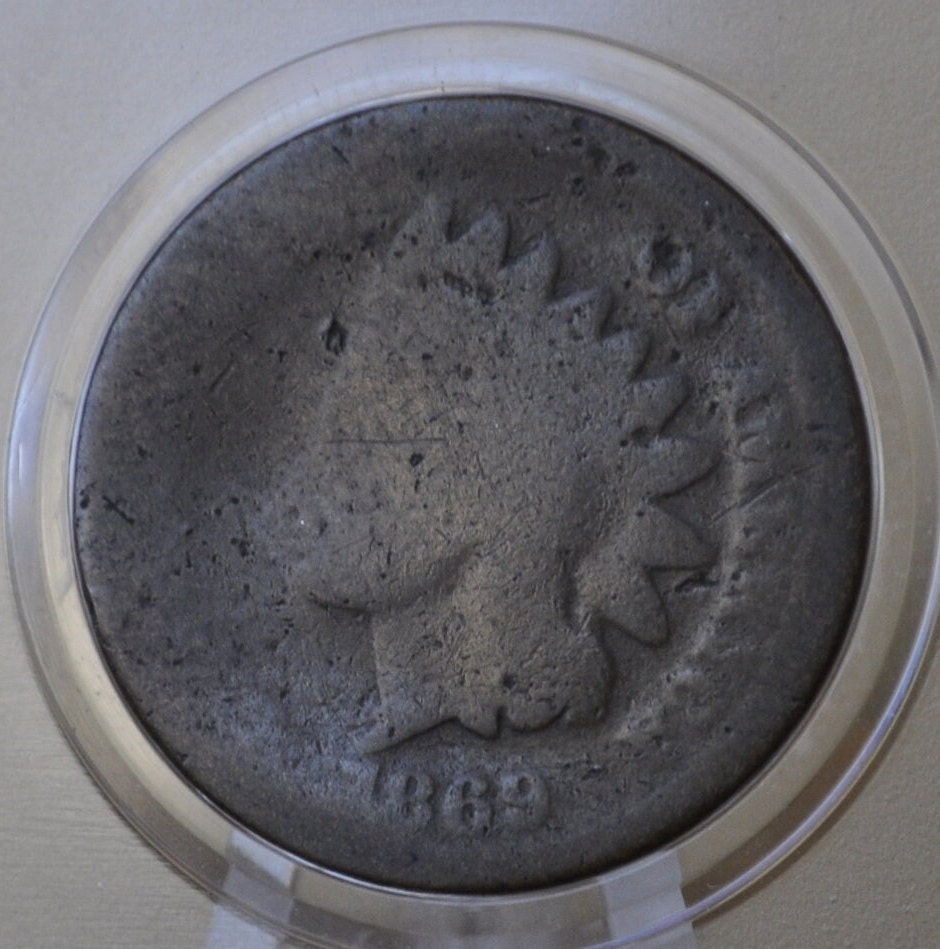 1869 Indian Head Cent - Cull Grade (Worn) - Key Date, Rarest of the 1860's - 1869 Penny Indian Head Penny 1869