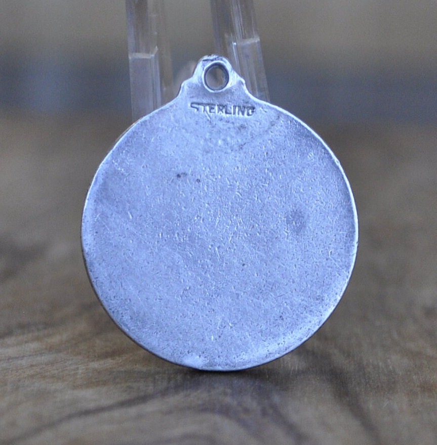 Antique Sterling Silver St. Christopher Pendant - Catholic Safe Journey Token Silver - St. Christopher Protect Us - Silver Pendent