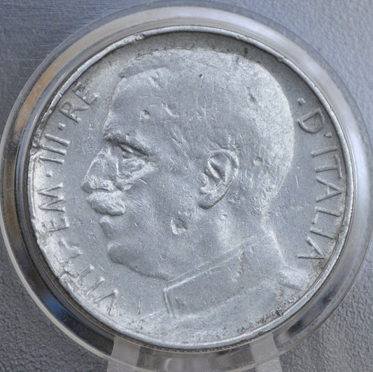 1921-1925 Italian 50 Centesimi Coin - Reeded Edge - Vittorio Emanuele - C.50 - Very Fine Detail, some dents; Low mintage - Italy 50 Cent