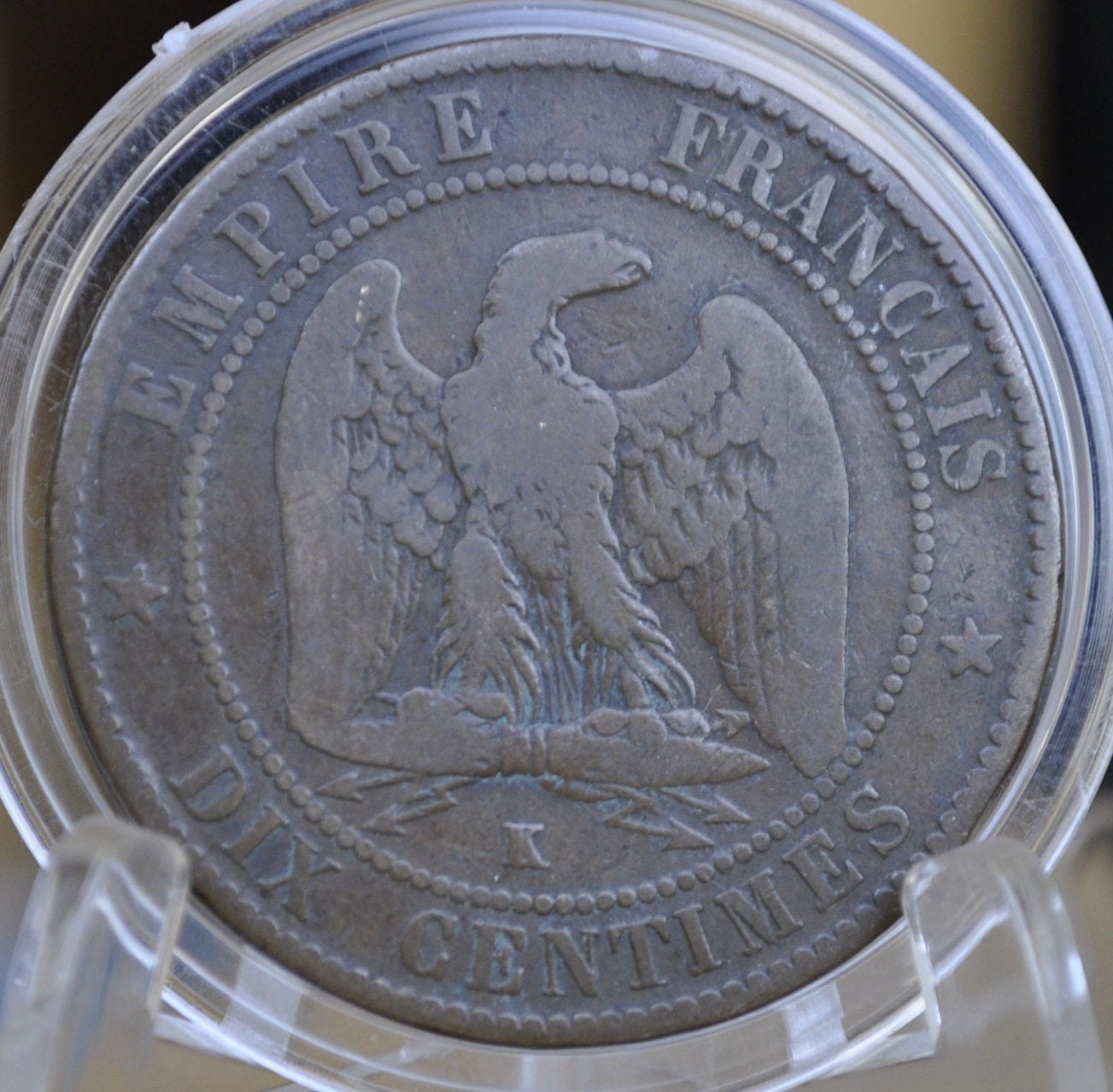 1863 French 10 Centimes Coin - F (Fine) Grade / Condition - Dix Centimes 1863-K France - Napoleon III