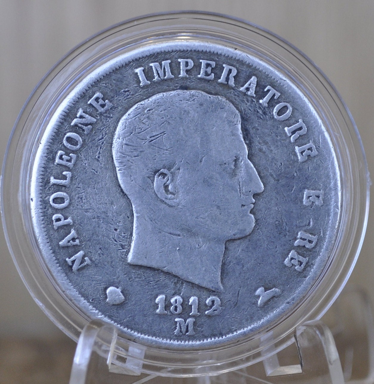 1812 Italy 5 Lire Silver - Italian States Kingdom Of Napoleon - Emperor Napoleon - Five Lire 1812 M L.5 - Milano - Silver, Rare, Authentic