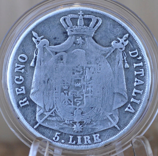 1812 Italy 5 Lire Silver - Italian States Kingdom Of Napoleon - Emperor Napoleon - Five Lire 1812 M L.5 - Milano - Silver, Rare, Authentic