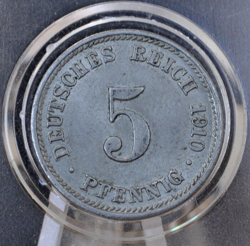 1910 German 5 Pfennig Deutsches Reich - AU (About Uncirculated) condition - Second Reich of Germany 1910 German Coin - Five Pfennig 1910 D