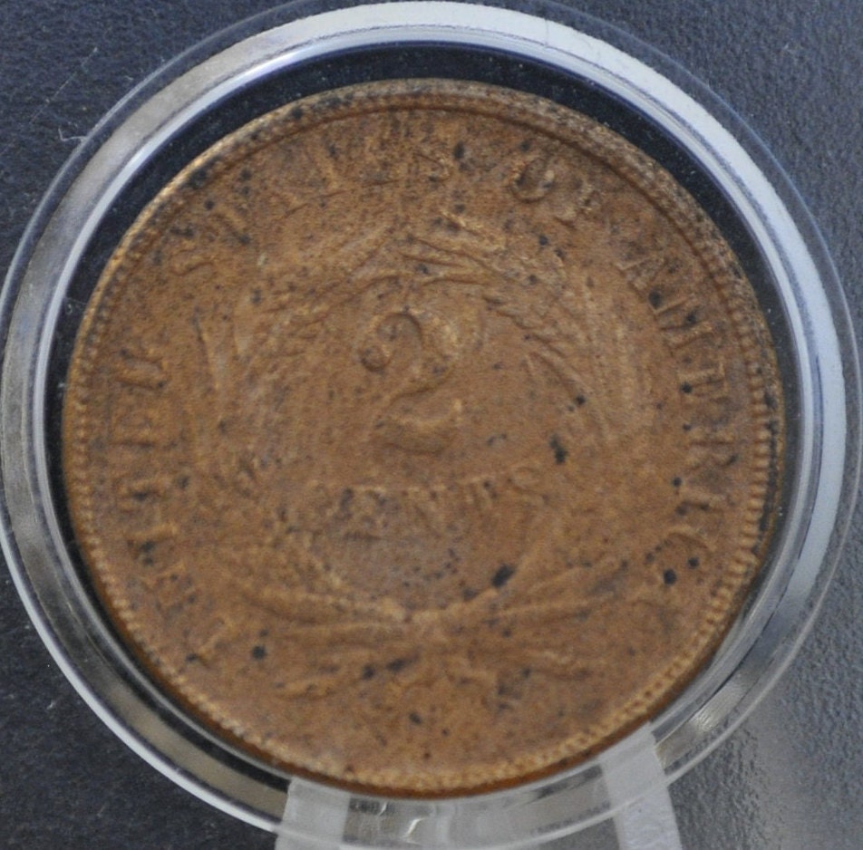 1866 2 Cent US Coin - Civil War Era - VF (Very Fine) Details, But Has Prior Corrosion Issues - Two Cent Piece US Coin 1866 - 1866 Coin