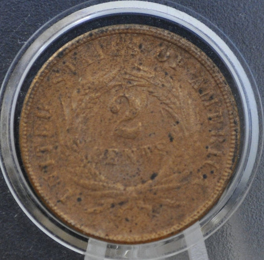 1866 2 Cent US Coin - Civil War Era - VF (Very Fine) Details, But Has Prior Corrosion Issues - Two Cent Piece US Coin 1866 - 1866 Coin
