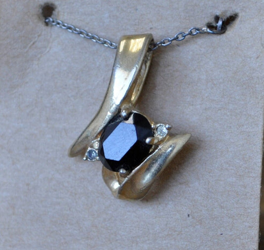 Antique Black Onyx Pendant Set in Sterling Silver - Beautiful Necklace Pendent - Oval Black Onyx, Cubic Zirconia Stones, Sterling Silver