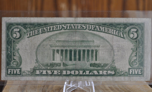 1928 A 5 Dollar Bill - Green Seal - F-VF, Circulated - A Series - Redeemable in Gold / Gold Note - 1928 Five Dollar Green Seal - Rarer Note