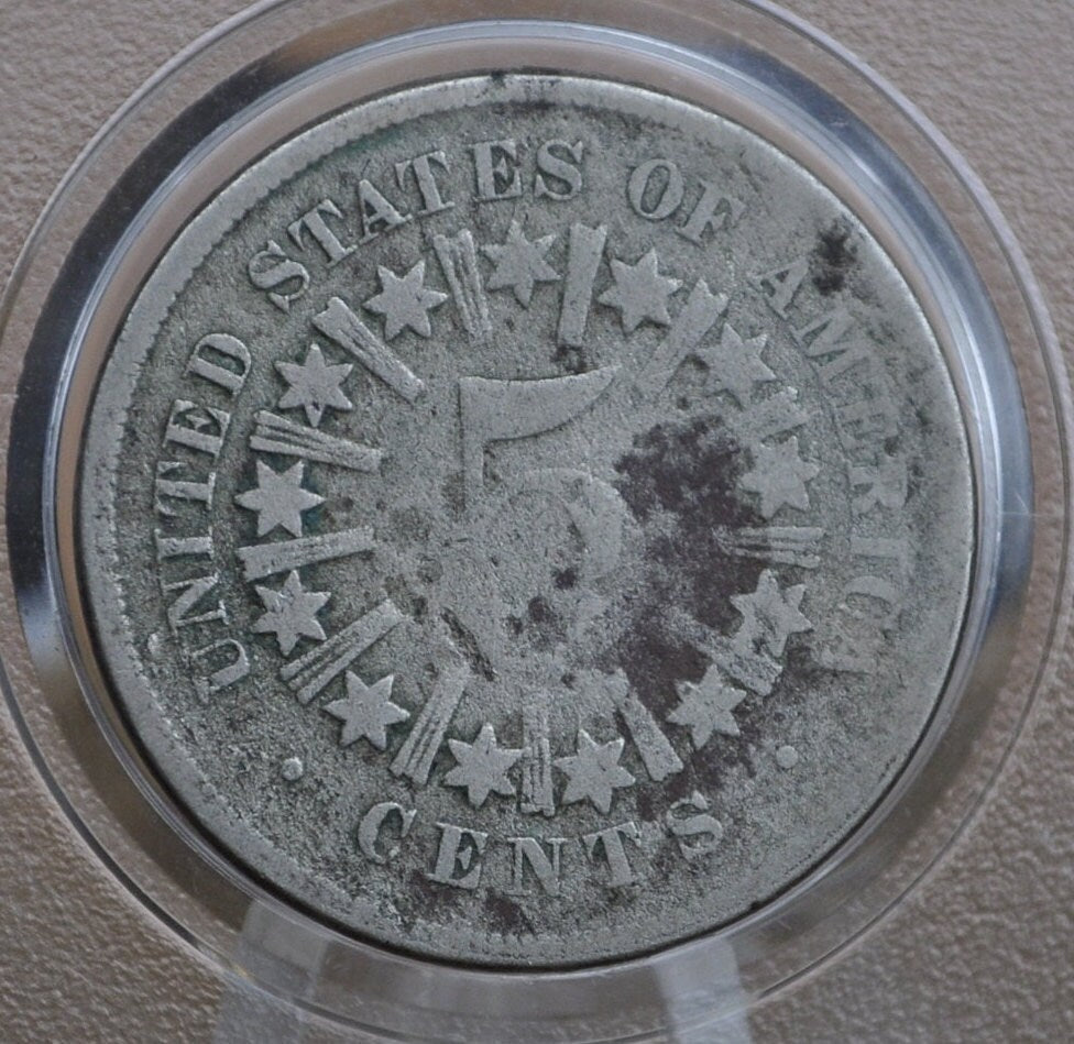 1866 Shield Nickel With Rays - G (Good) Condition - 1866 Nickel - Shield Type Nickel 1800's - Shield Nickels