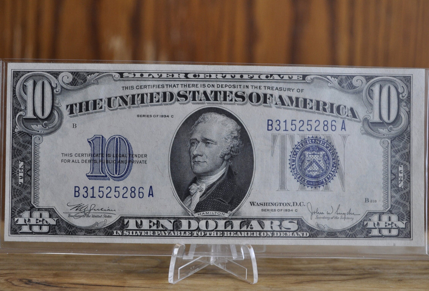 1934-C 10 Dollar Silver Certificate - CU (Choice Uncirculated) Grade / Condition - Blue Seal 1934 C Ten Dollar Silver Cert - Fr#1704, Fr1704