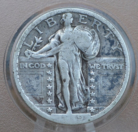 1919 Standing Liberty Quarter - F (Fine) Condition - Weak Date but Great Details - 1919 Liberty Standing Silver Quarter - Better Date