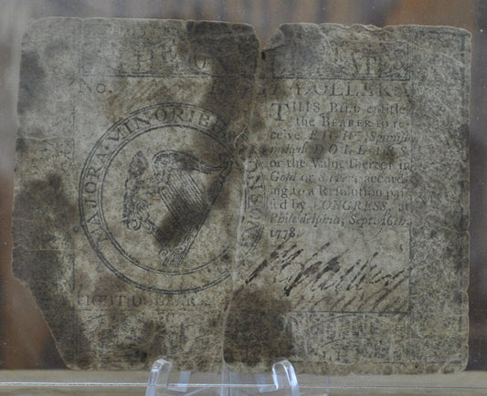 1778 8 Dollar Continental Currency - Heavily Circulated - September 16, 1778, Eight Dollar Hall & Sellers Continental Currency - CC-81