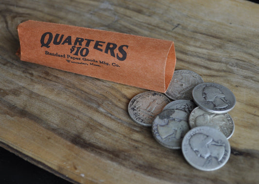 Full Roll of Washington Silver Quarters - 40 Silver Quarters - Circulated Conditions - PDS Mint Marks - Washington Silver Quarters