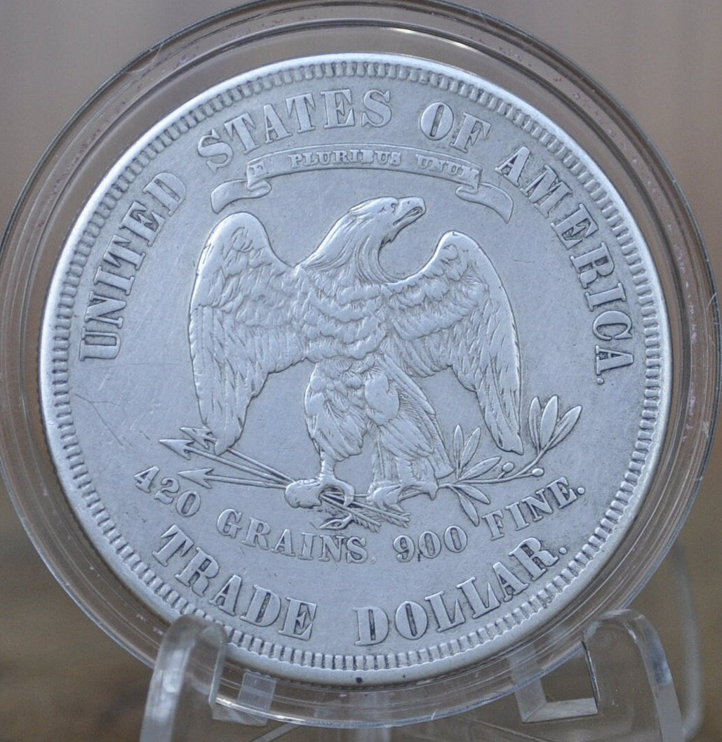 1877 Trade Dollar - XF (Extremely Fine) Details; Likely Cleaned - 1877 Authentic US Trade Dollar 1877 - Authentic Silver US Trade Dollar