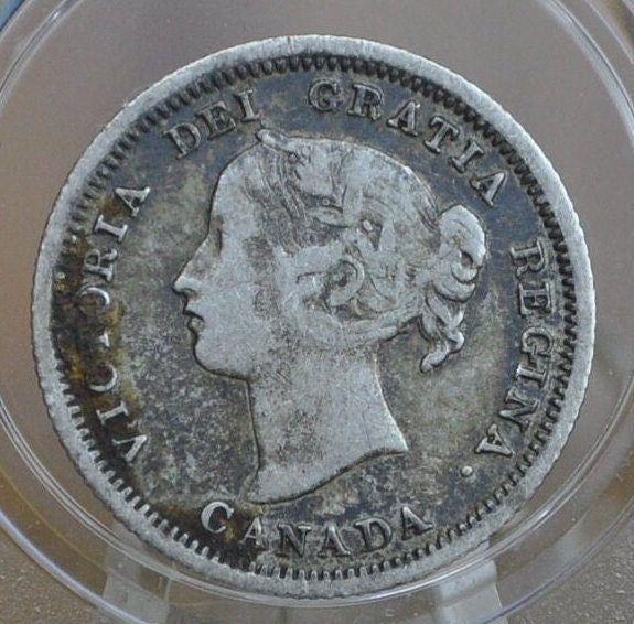 1858 Canadian 5 Cent - F (Fine) Grade / Condition - Queen Victoria - Canadian 1858 Silver 5 Cent Coin Canada 1858 - Rare Date, First Year